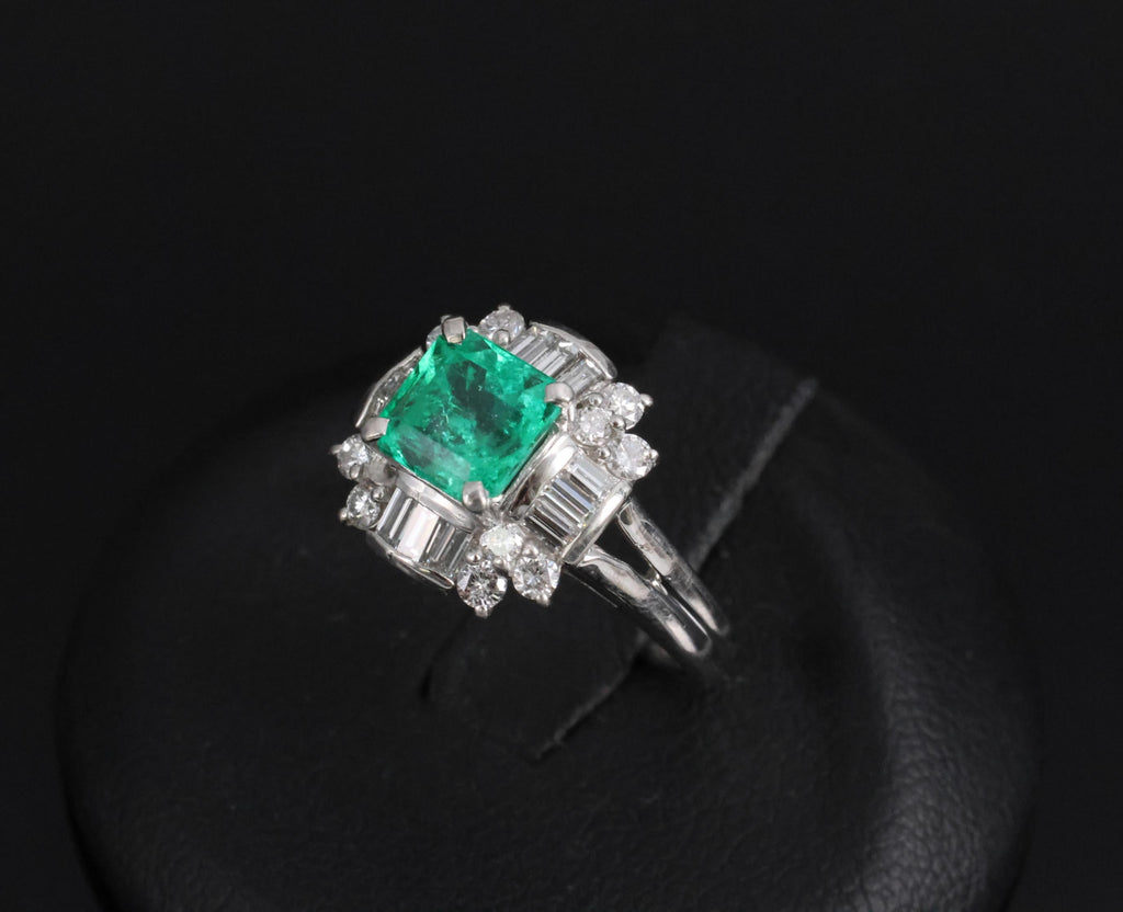Fine 1.22ct GIA Colombian Emerald & 0.63ct Diamond Platinum Ring, 5.4g Size 5