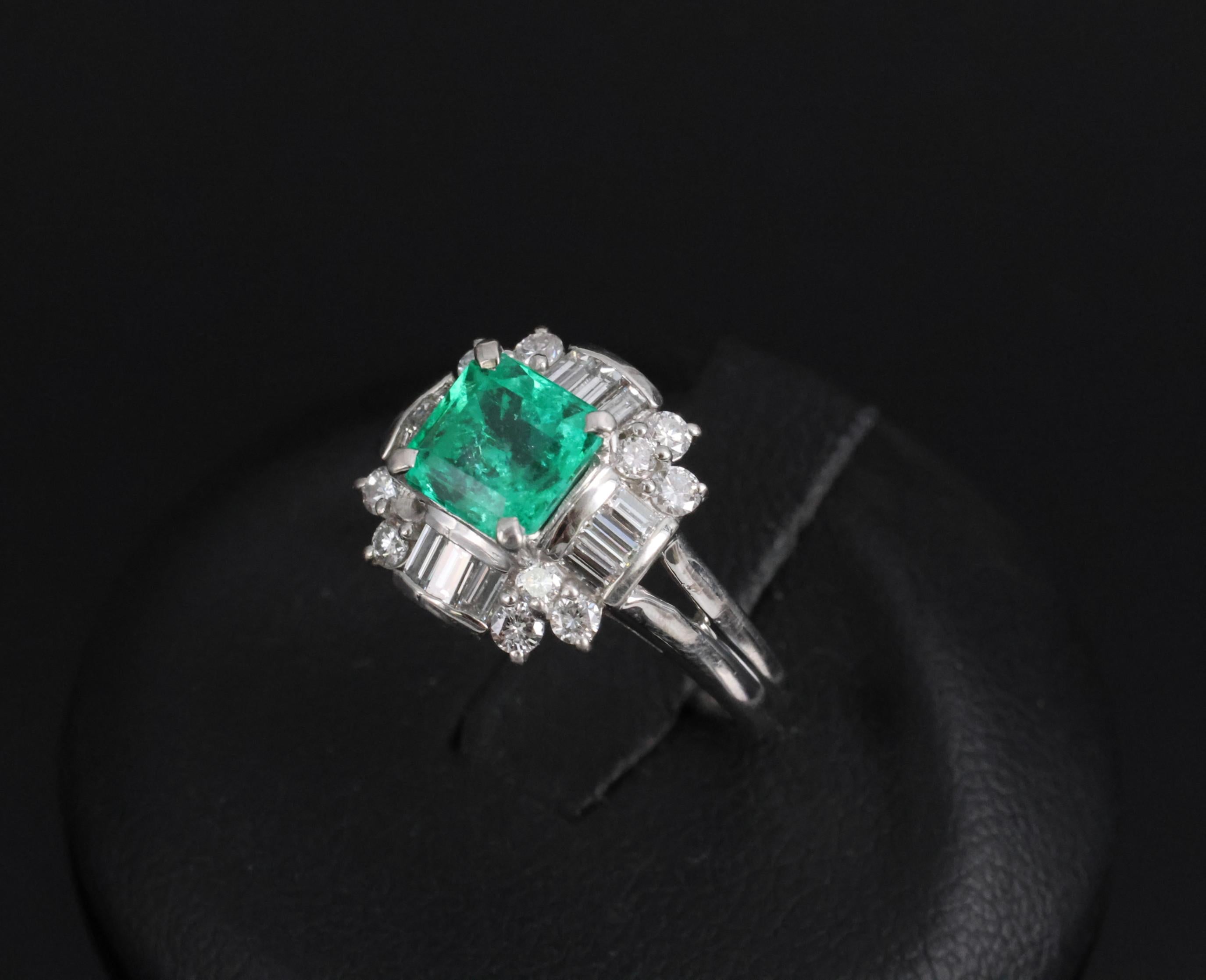 Fine 1.22ct GIA Colombian Emerald & 0.63ct Diamond Platinum Ring, 5.4g Size 5