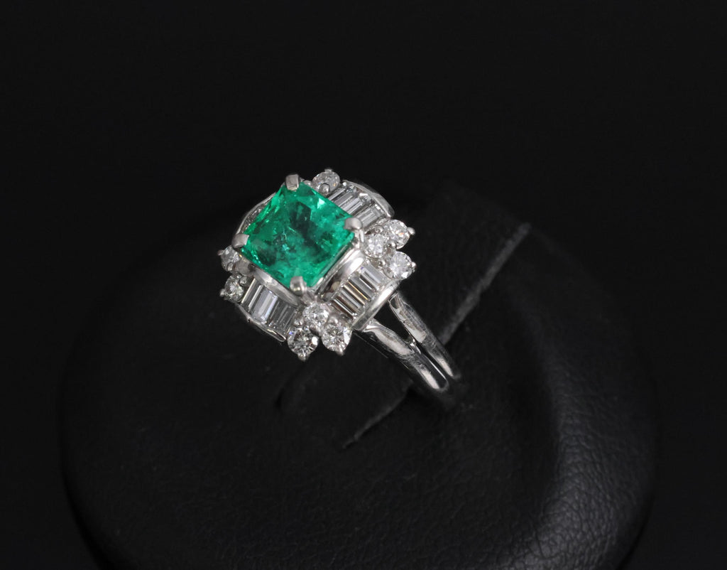 Fine 1.22ct GIA Colombian Emerald & 0.63ct Diamond Platinum Ring, 5.4g Size 5