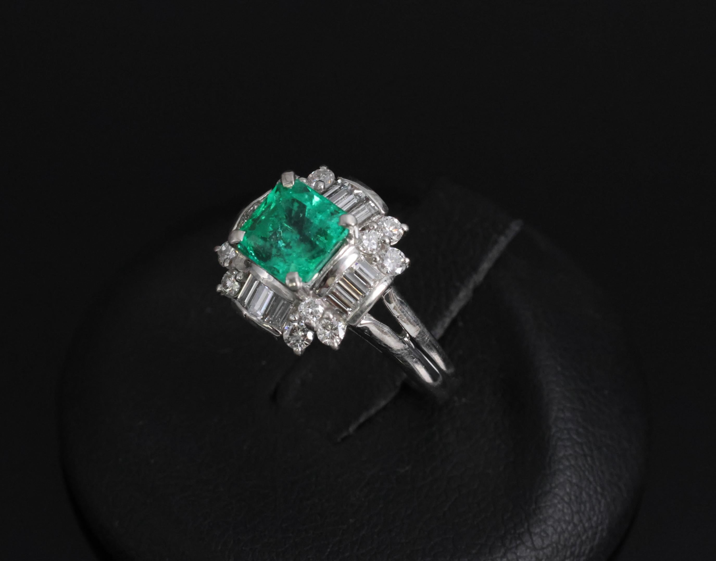 Fine 1.22ct GIA Colombian Emerald & 0.63ct Diamond Platinum Ring, 5.4g Size 5