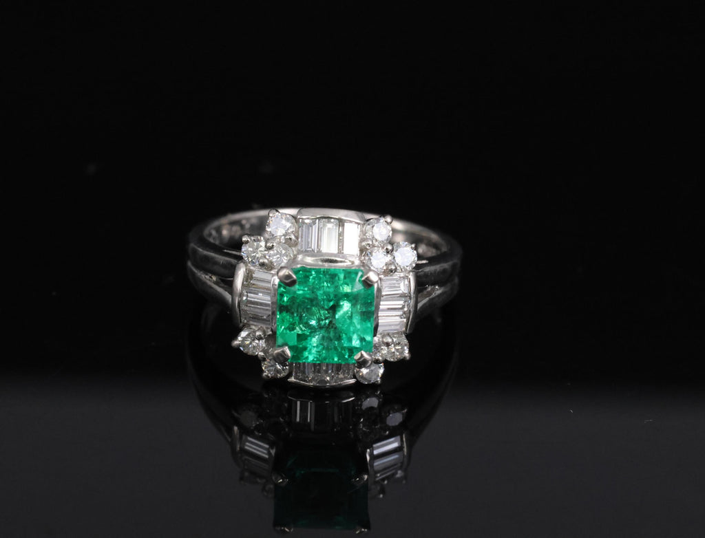 Fine 1.22ct GIA Colombian Emerald & 0.63ct Diamond Platinum Ring, 5.4g Size 5