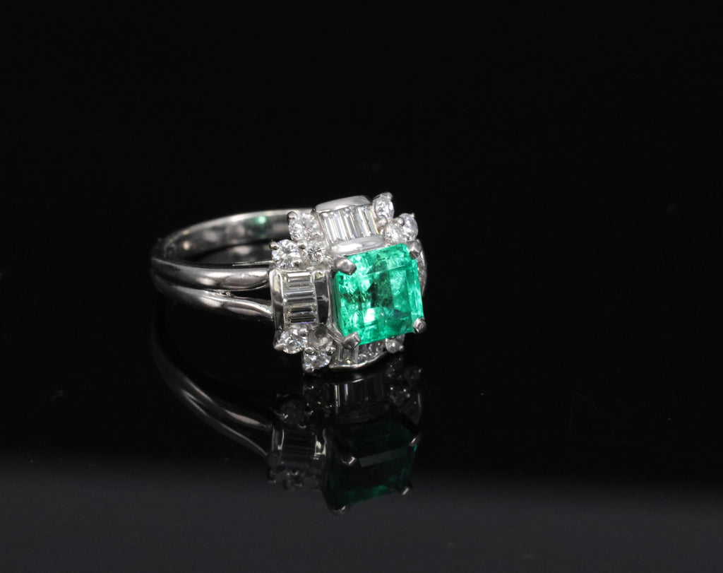 Fine 1.22ct GIA Colombian Emerald & 0.63ct Diamond Platinum Ring, 5.4g Size 5