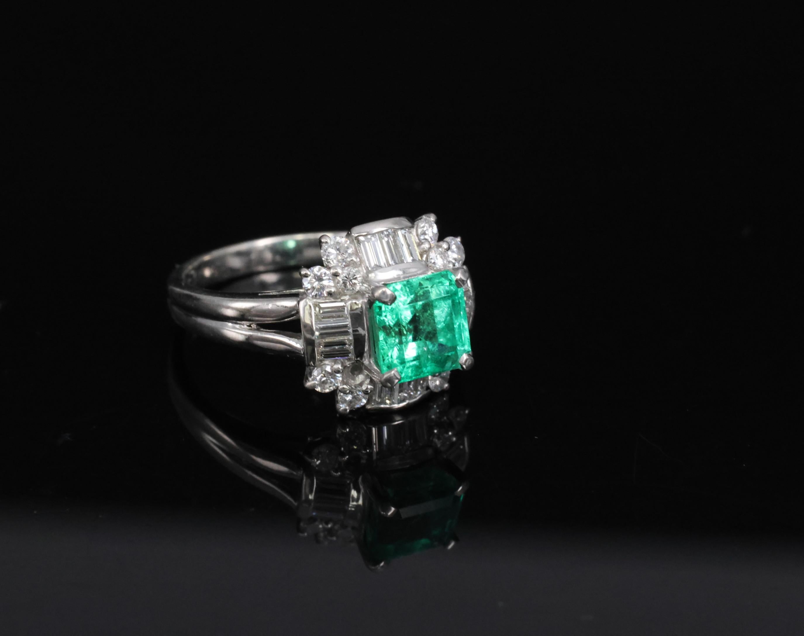 Fine 1.22ct GIA Colombian Emerald & 0.63ct Diamond Platinum Ring, 5.4g Size 5