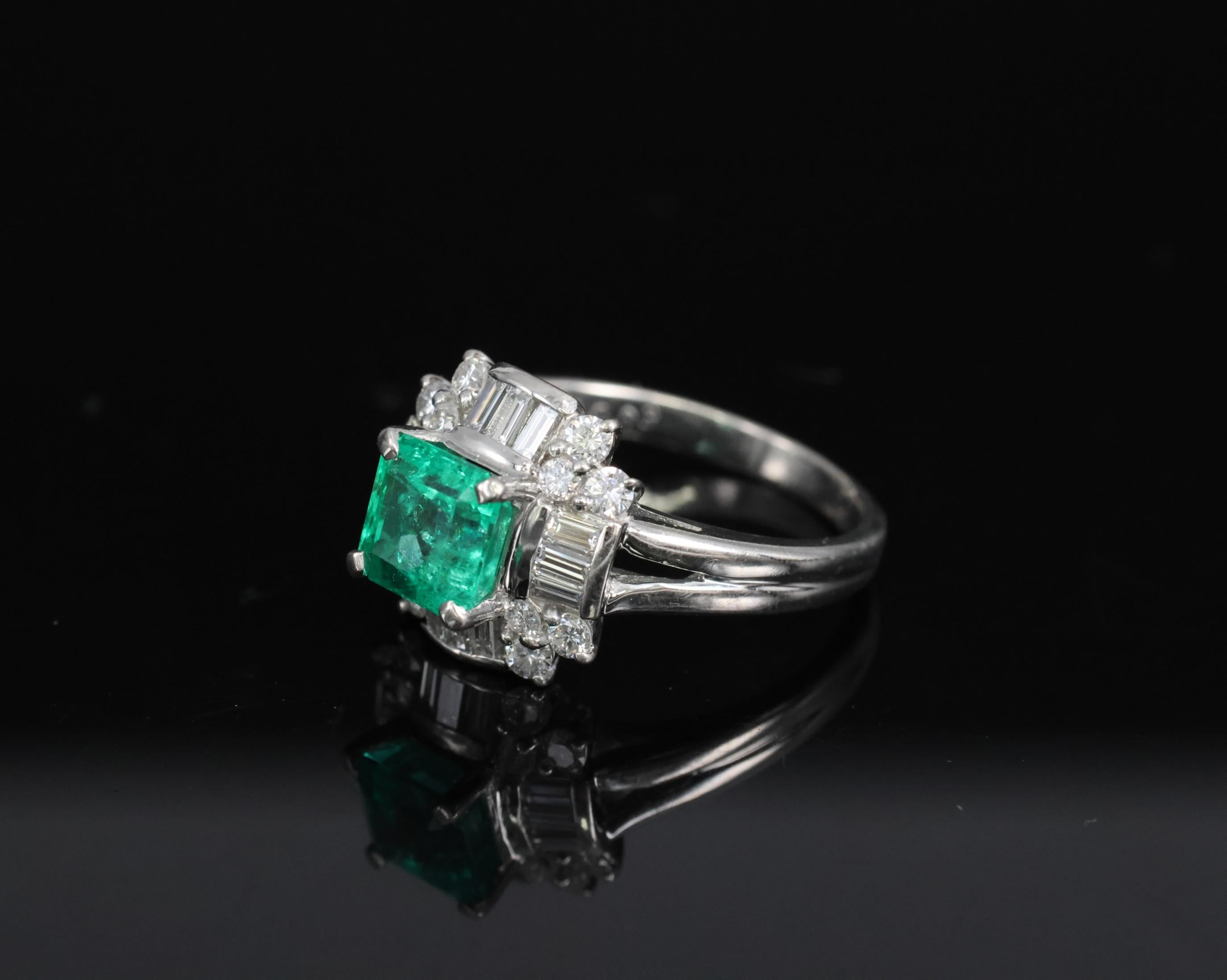 Fine 1.22ct GIA Colombian Emerald & 0.63ct Diamond Platinum Ring, 5.4g Size 5