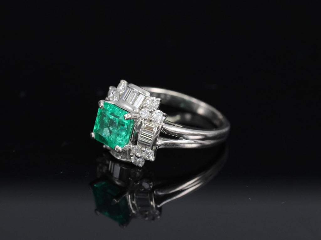Fine 1.22ct GIA Colombian Emerald & 0.63ct Diamond Platinum Ring, 5.4g Size 5