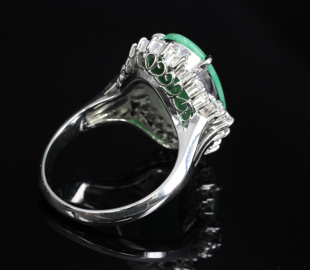 3.05ct Natural Green Apple Jadeite Jade & 0.68ct Diamond Platinum Ring, Size 5.5