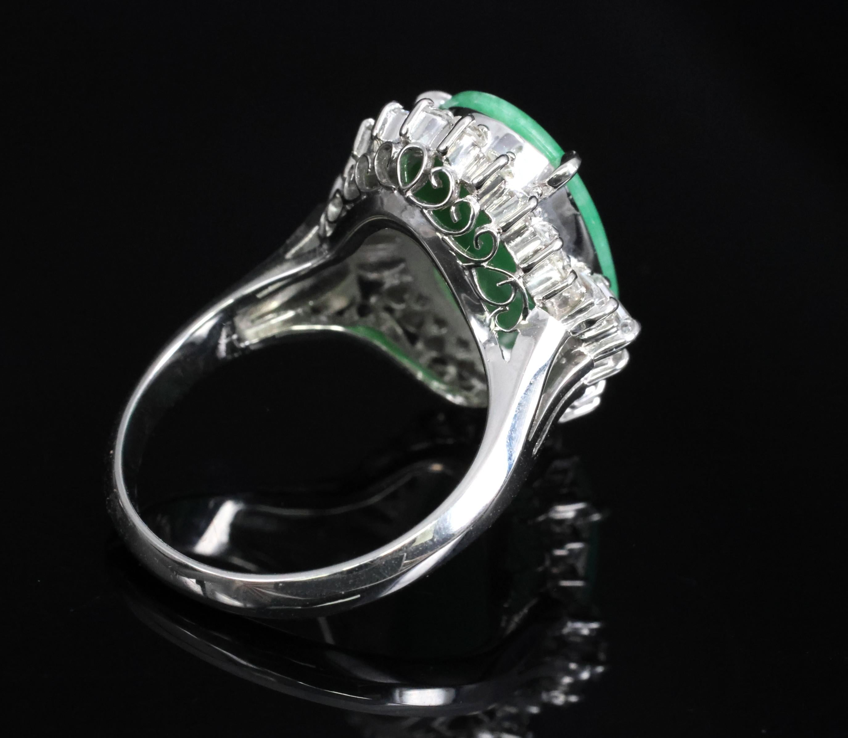 3.05ct Natural Green Apple Jadeite Jade & 0.68ct Diamond Platinum Ring, Size 5.5