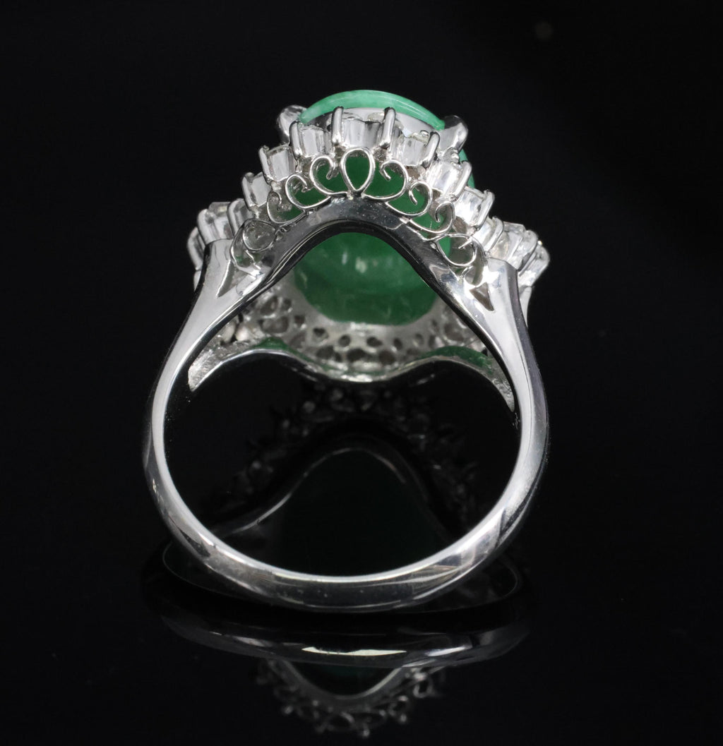 3.05ct Natural Green Apple Jadeite Jade & 0.68ct Diamond Platinum Ring, Size 5.5