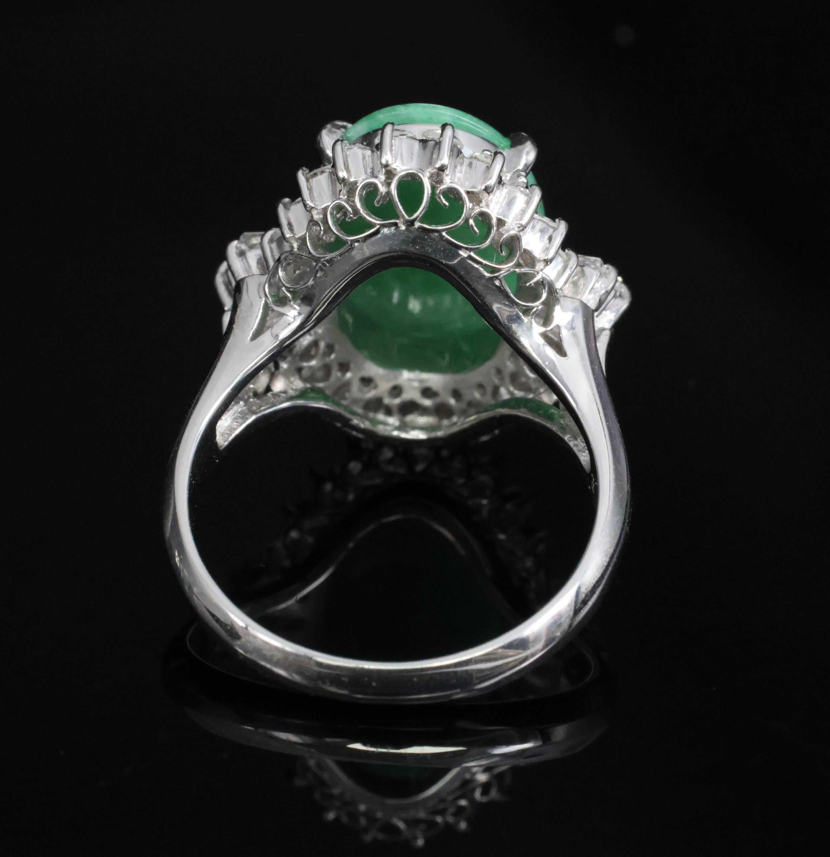 3.05ct Natural Green Apple Jadeite Jade & 0.68ct Diamond Platinum Ring, Size 5.5