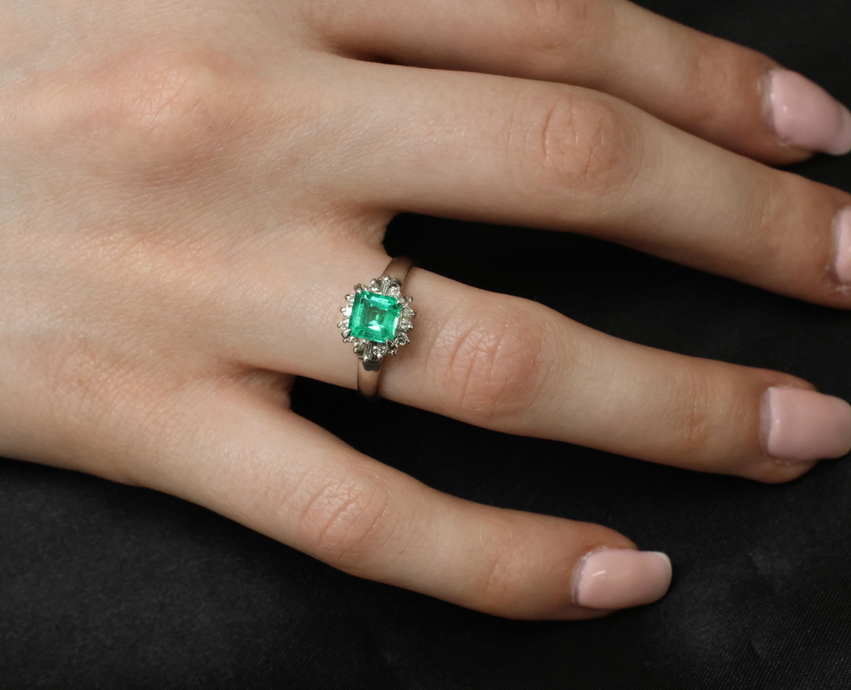 Fine 0.84ct GIA Colombian F1 Emerald & 0.30ct Diamond Platinum Ring Size 6.75