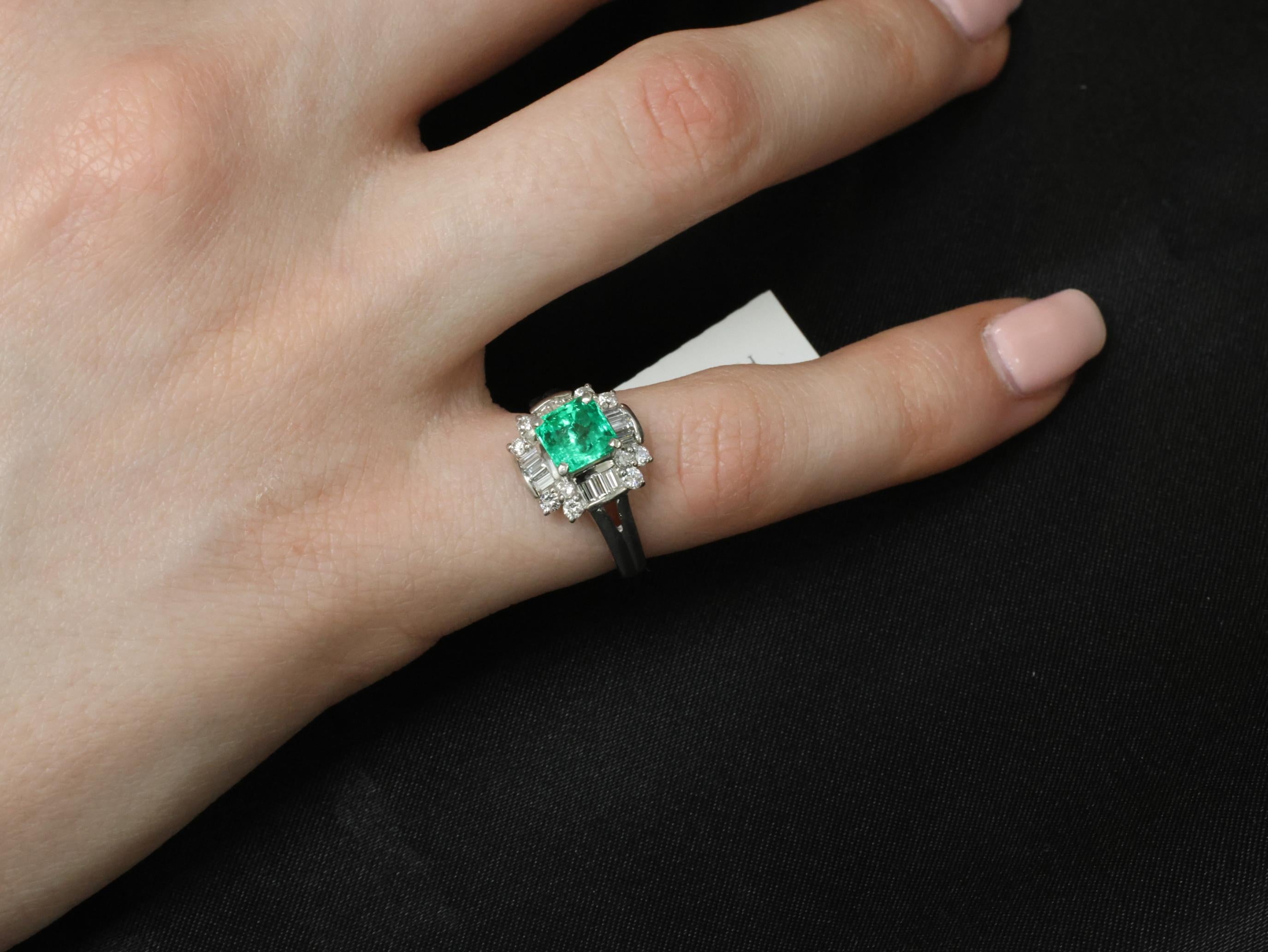 Fine 1.22ct GIA Colombian Emerald & 0.63ct Diamond Platinum Ring, 5.4g Size 5