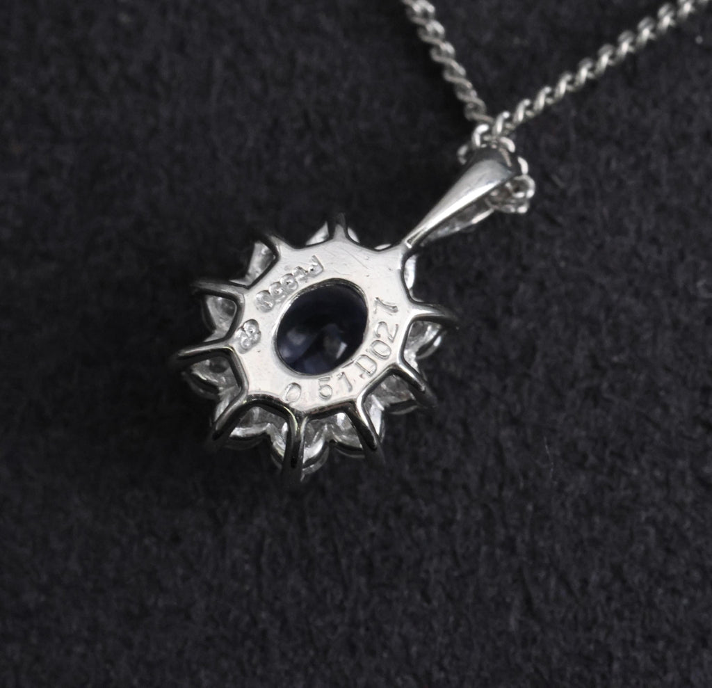 0.51ct Natural Cornflower Blue Sapphire & 0.27ct Diamond Halo Platinum Necklace