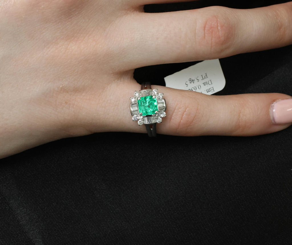 Fine 1.22ct GIA Colombian Emerald & 0.63ct Diamond Platinum Ring, 5.4g Size 5