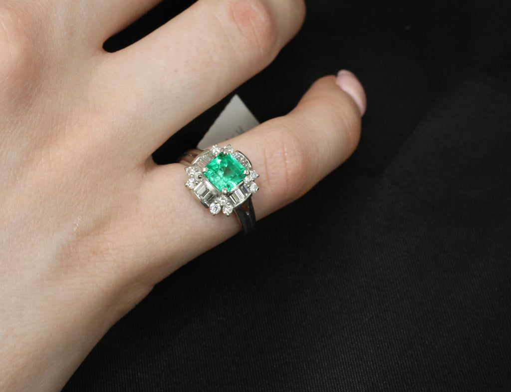 Fine 1.22ct GIA Colombian Emerald & 0.63ct Diamond Platinum Ring, 5.4g Size 5