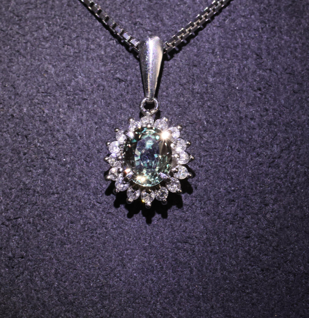 RARE! 0.97ct Natural Color Change Sapphire & 0.20ct Diamond Platinum Necklace