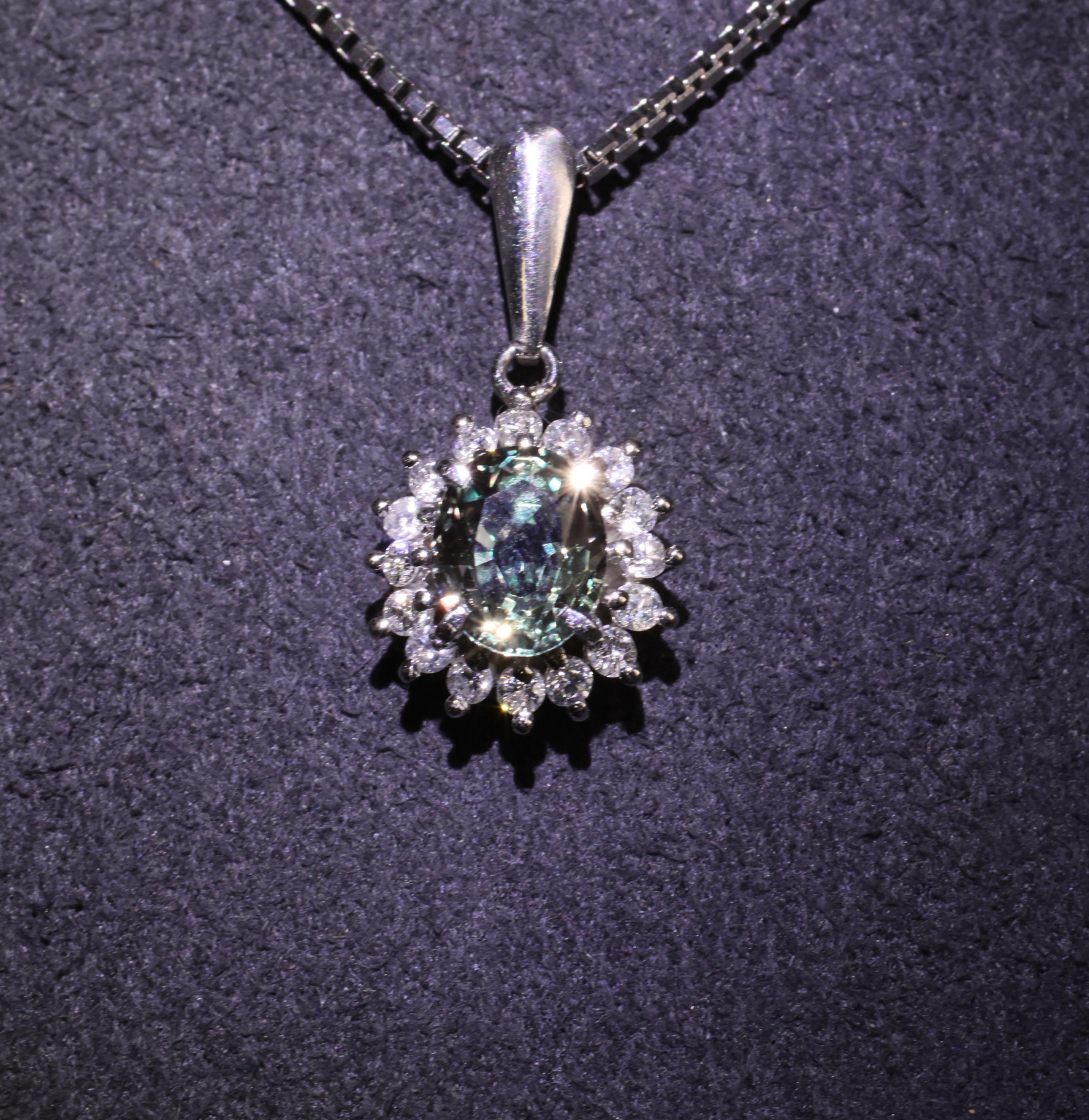 RARE! 0.97ct Natural Color Change Sapphire & 0.20ct Diamond Platinum Necklace