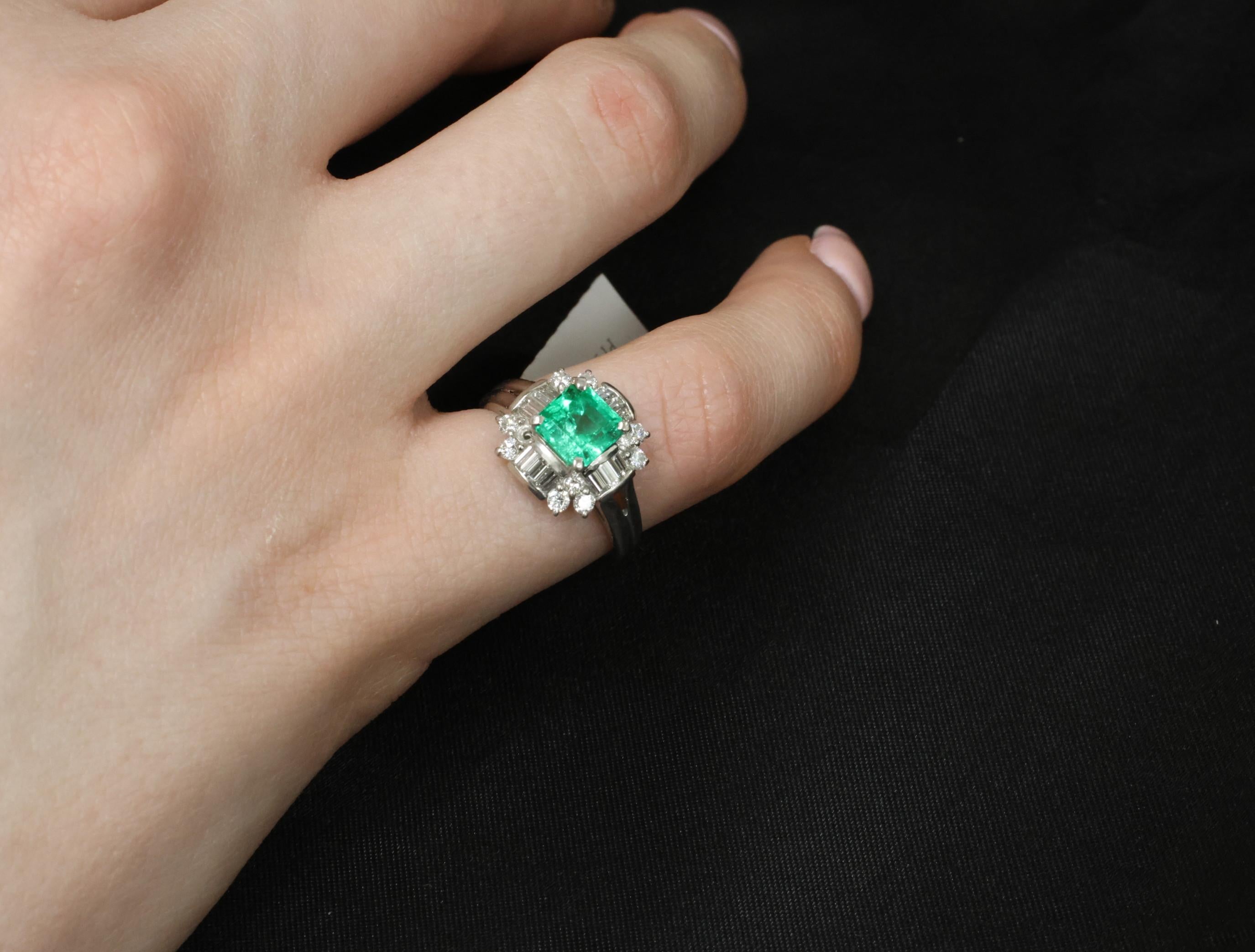 Fine 1.22ct GIA Colombian Emerald & 0.63ct Diamond Platinum Ring, 5.4g Size 5