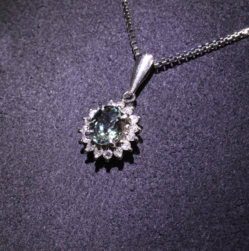 RARE! 0.97ct Natural Color Change Sapphire & 0.20ct Diamond Platinum Necklace
