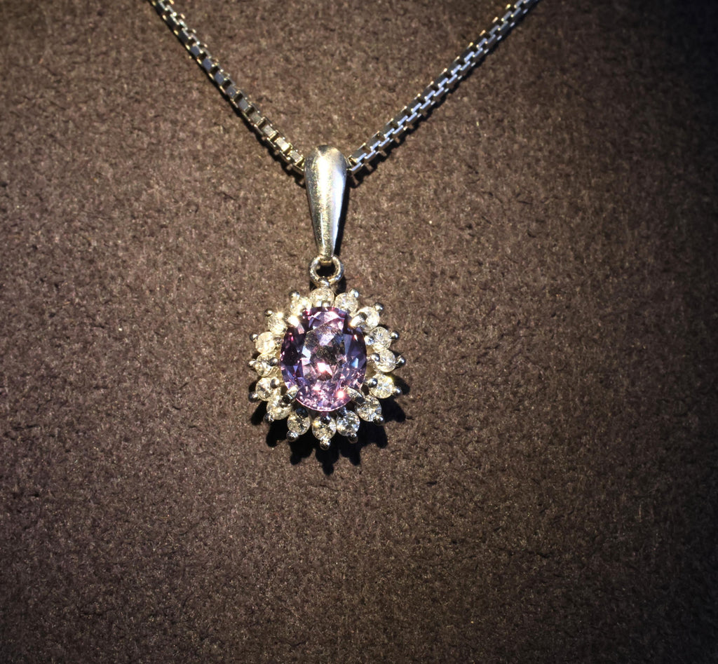 RARE! 0.97ct Natural Color Change Sapphire & 0.20ct Diamond Platinum Necklace