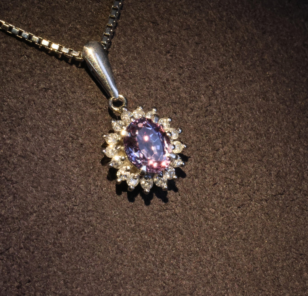 RARE! 0.97ct Natural Color Change Sapphire & 0.20ct Diamond Platinum Necklace
