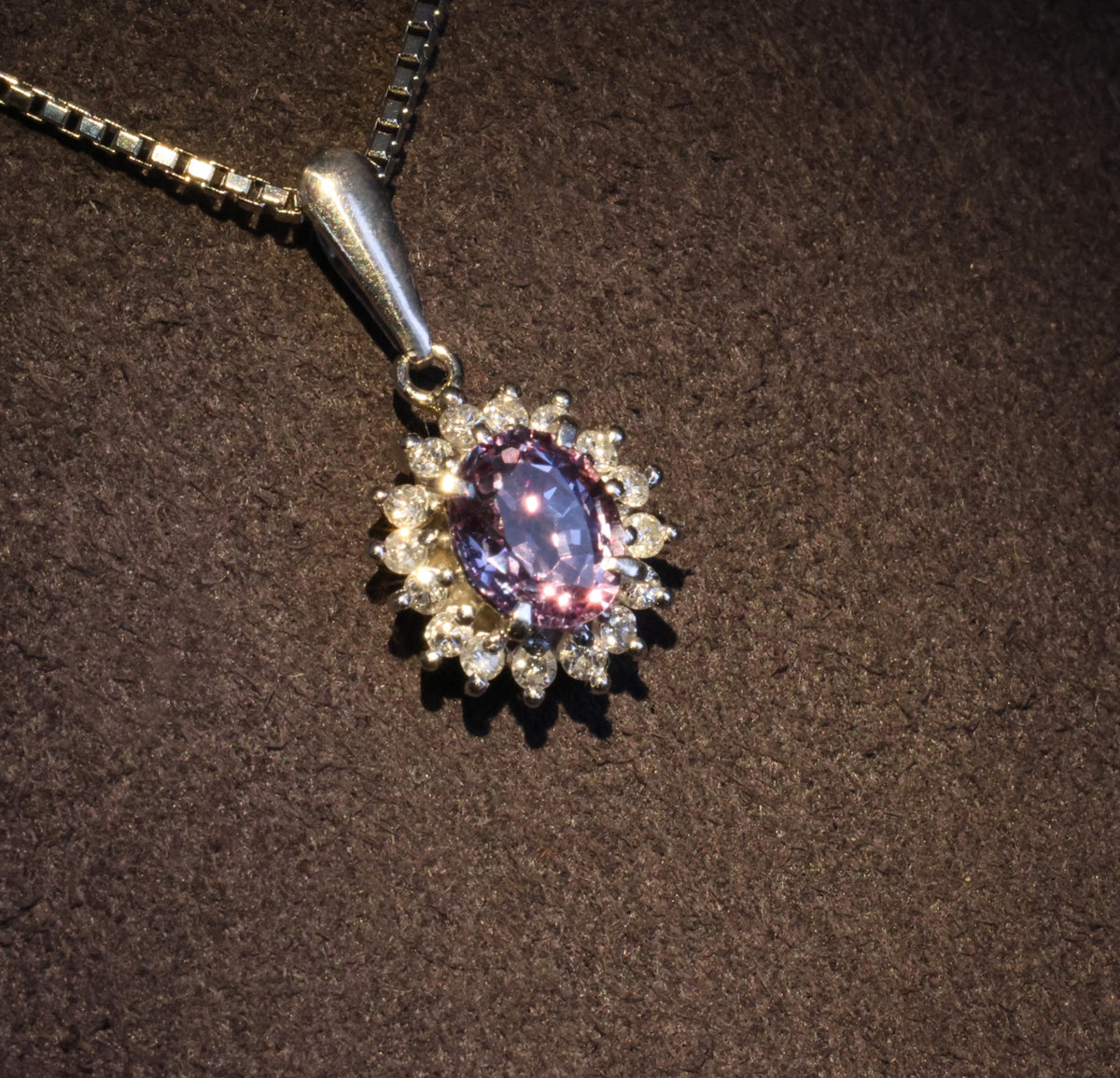 RARE! 0.97ct Natural Color Change Sapphire & 0.20ct Diamond Platinum Necklace