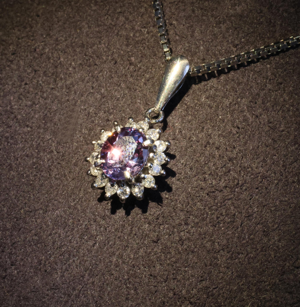 RARE! 0.97ct Natural Color Change Sapphire & 0.20ct Diamond Platinum Necklace