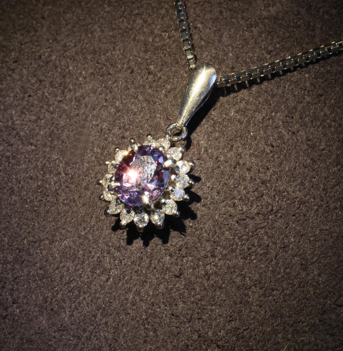 RARE! 0.97ct Natural Color Change Sapphire & 0.20ct Diamond Platinum Necklace