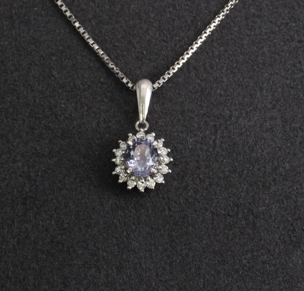 RARE! 0.97ct Natural Color Change Sapphire & 0.20ct Diamond Platinum Necklace