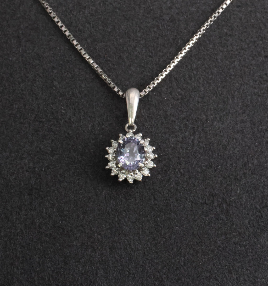 RARE! 0.97ct Natural Color Change Sapphire & 0.20ct Diamond Platinum Necklace