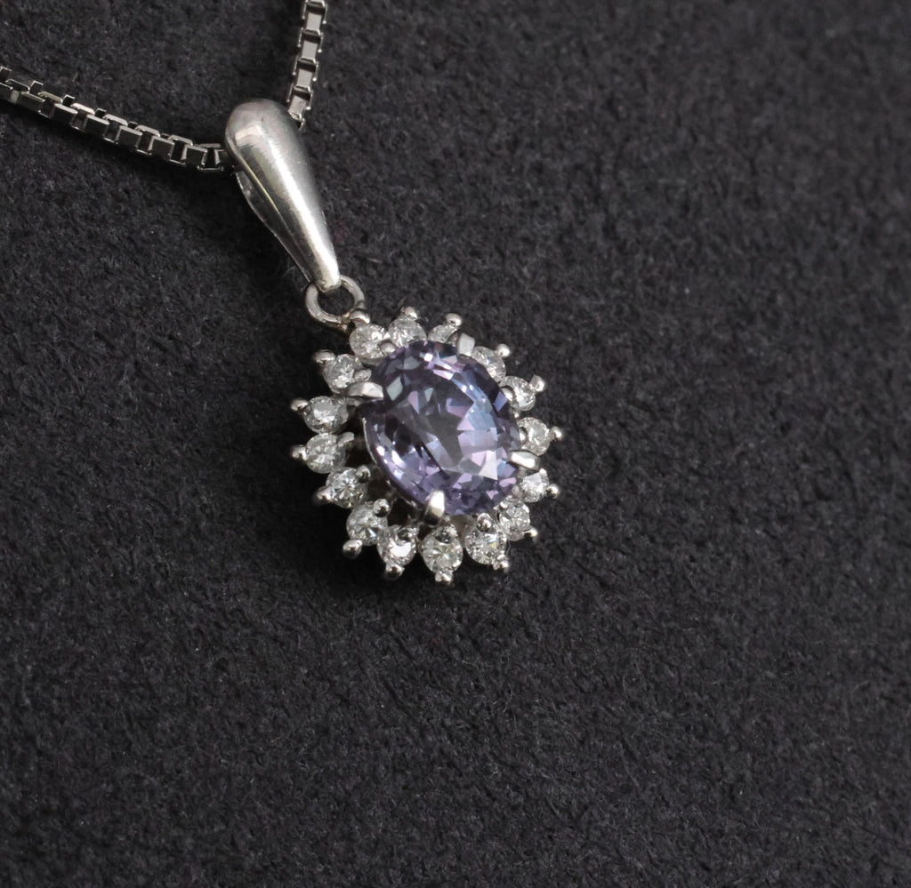 RARE! 0.97ct Natural Color Change Sapphire & 0.20ct Diamond Platinum Necklace