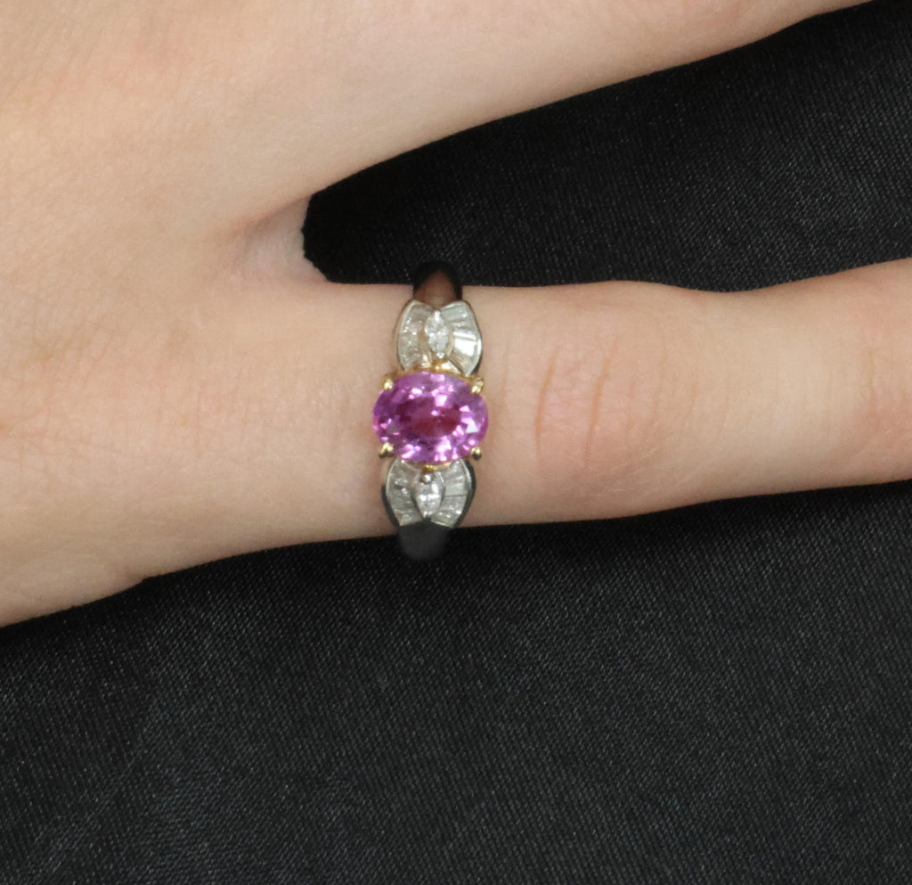 1.55ct Natural Pink Sapphire & 0.24ct Diamond Platinum 18K Gold Ring, Size 5