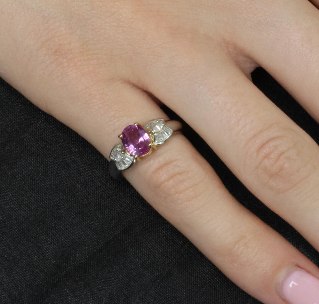1.55ct Natural Pink Sapphire & 0.24ct Diamond Platinum 18K Gold Ring, Size 5