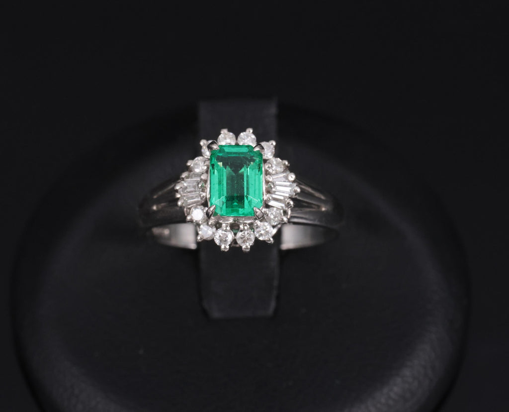 Fine 0.73ct GIA Certified No Oil Emerald 0.25ct Diamond Platinum Ring Size 5.75