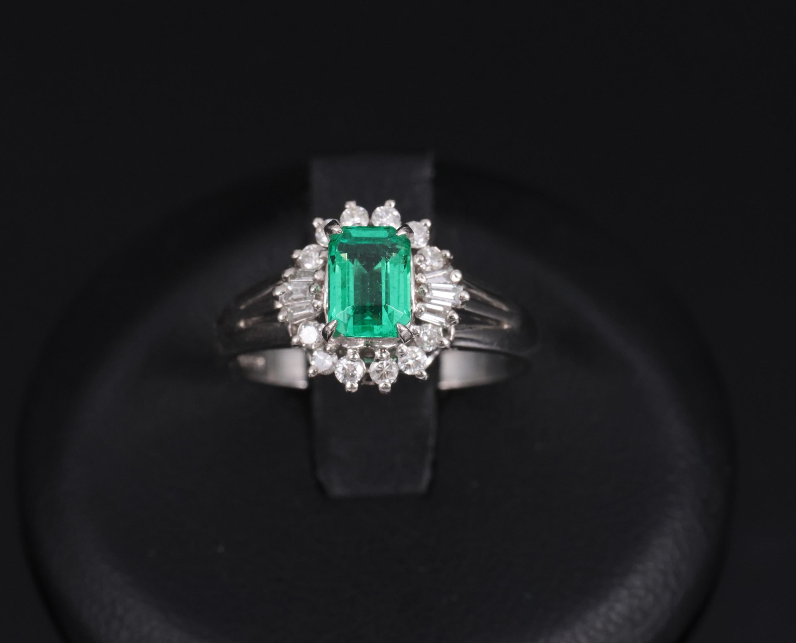 Fine 0.73ct GIA Certified No Oil Emerald 0.25ct Diamond Platinum Ring Size 5.75