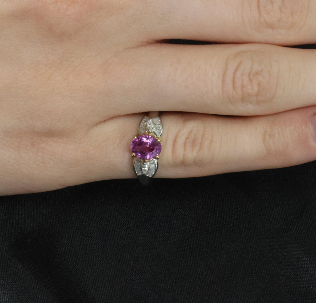 1.55ct Natural Pink Sapphire & 0.24ct Diamond Platinum 18K Gold Ring, Size 5