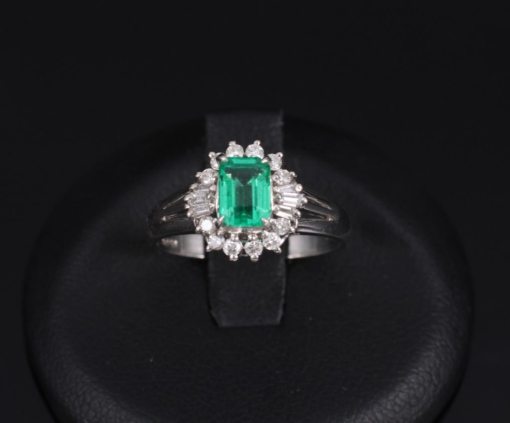 Fine 0.73ct GIA Certified No Oil Emerald 0.25ct Diamond Platinum Ring Size 5.75