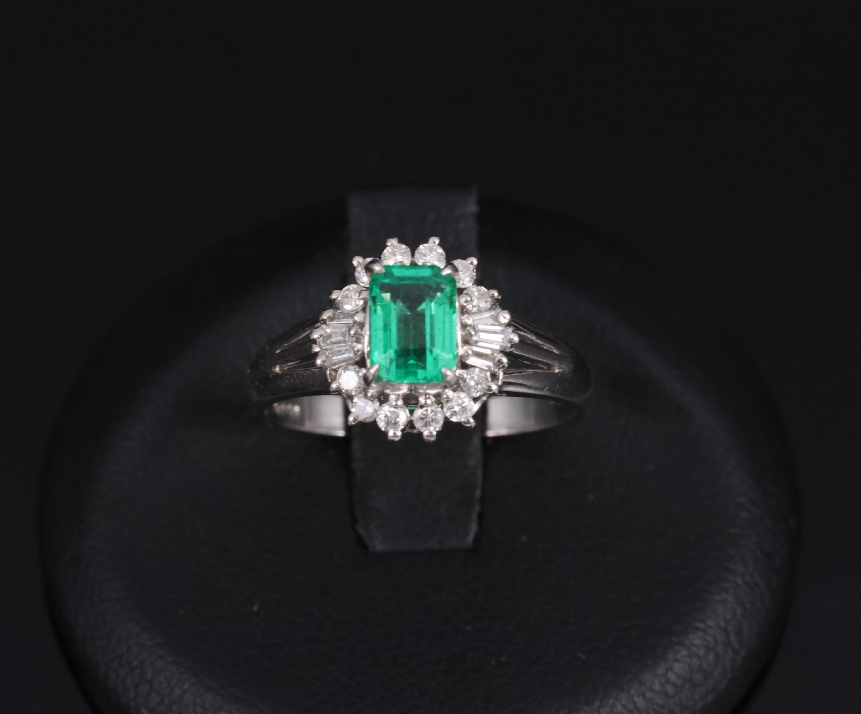 Fine 0.73ct GIA Certified No Oil Emerald 0.25ct Diamond Platinum Ring Size 5.75
