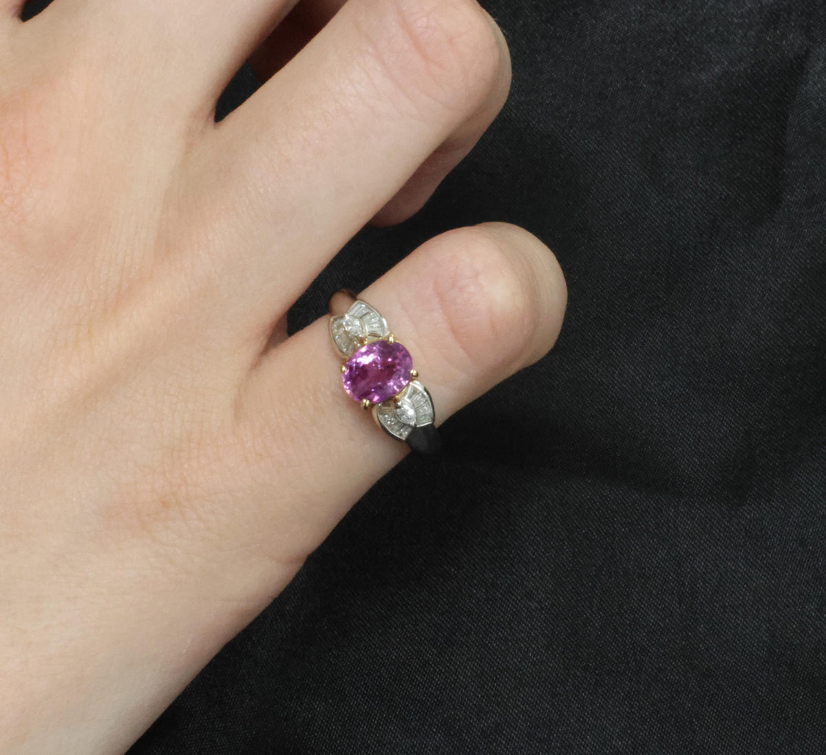 1.55ct Natural Pink Sapphire & 0.24ct Diamond Platinum 18K Gold Ring, Size 5