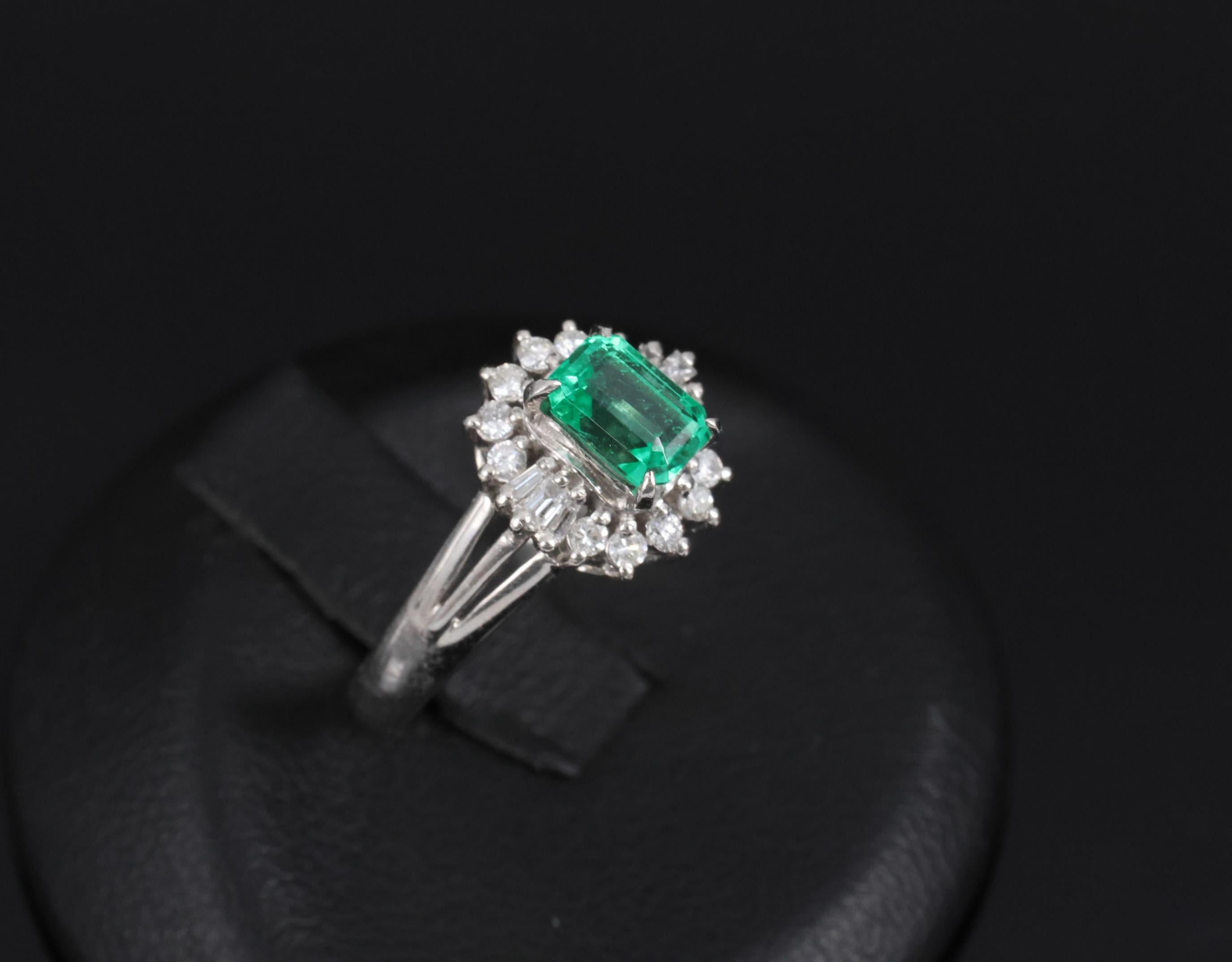 Fine 0.73ct GIA Certified No Oil Emerald 0.25ct Diamond Platinum Ring Size 5.75