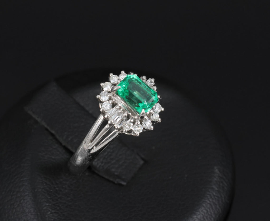 Fine 0.73ct GIA Certified No Oil Emerald 0.25ct Diamond Platinum Ring Size 5.75