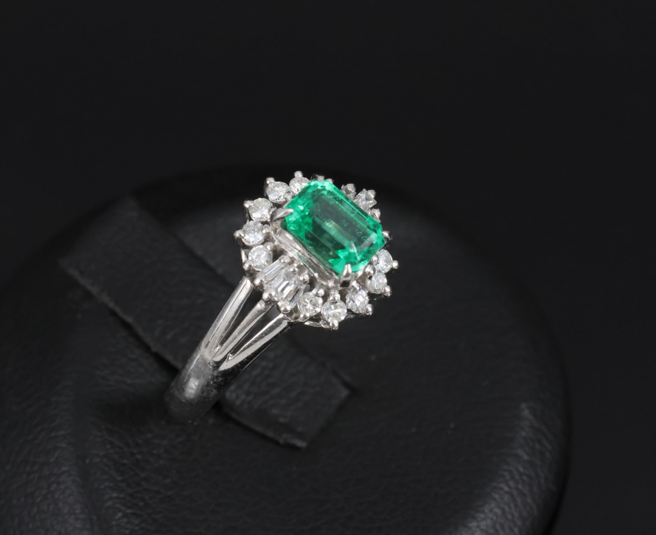 Fine 0.73ct GIA Certified No Oil Emerald 0.25ct Diamond Platinum Ring Size 5.75