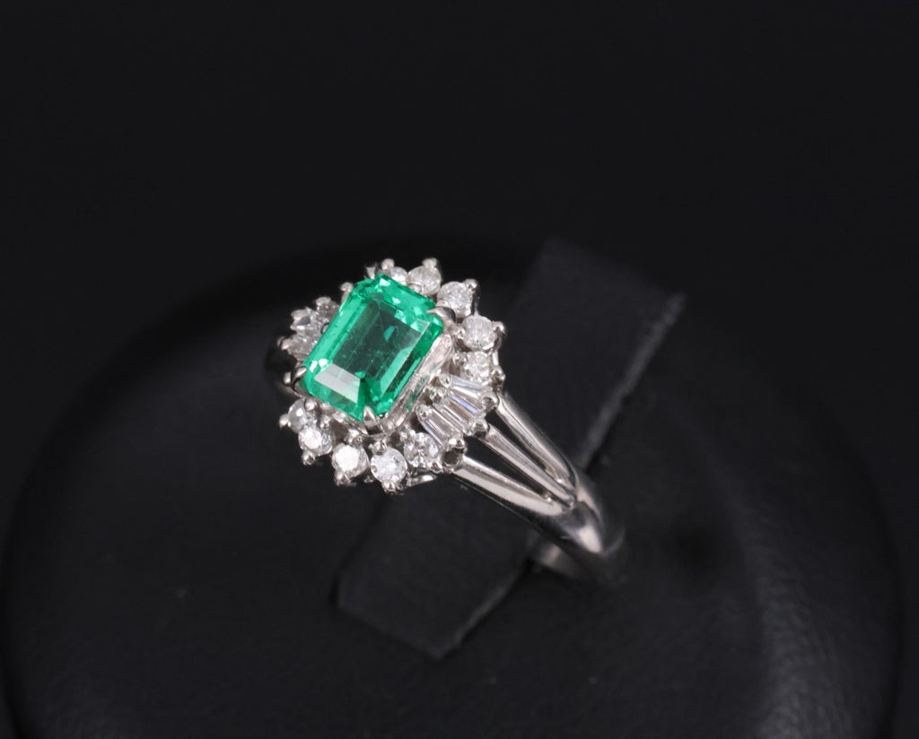 Fine 0.73ct GIA Certified No Oil Emerald 0.25ct Diamond Platinum Ring Size 5.75