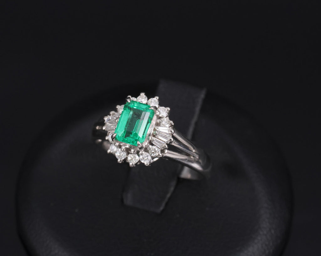 Fine 0.73ct GIA Certified No Oil Emerald 0.25ct Diamond Platinum Ring Size 5.75