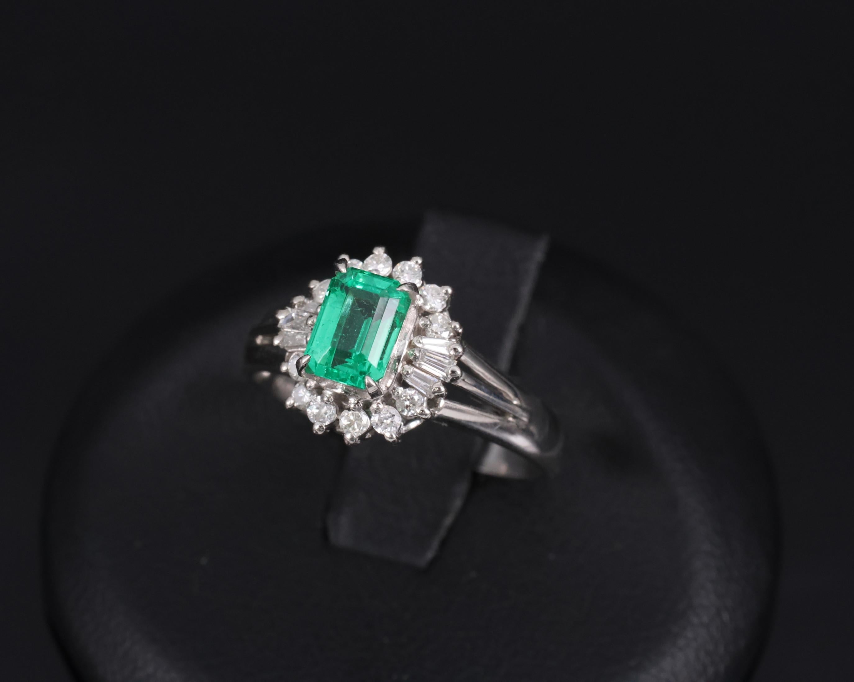 Fine 0.73ct GIA Certified No Oil Emerald 0.25ct Diamond Platinum Ring Size 5.75