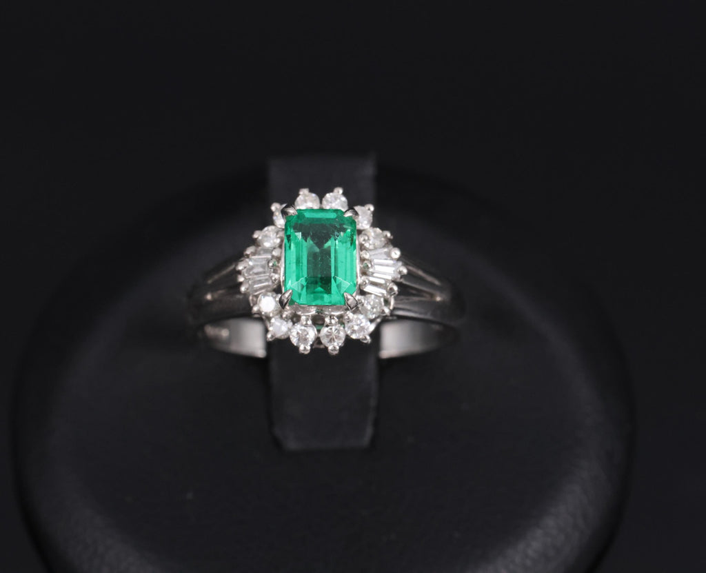 Fine 0.73ct GIA Certified No Oil Emerald 0.25ct Diamond Platinum Ring Size 5.75