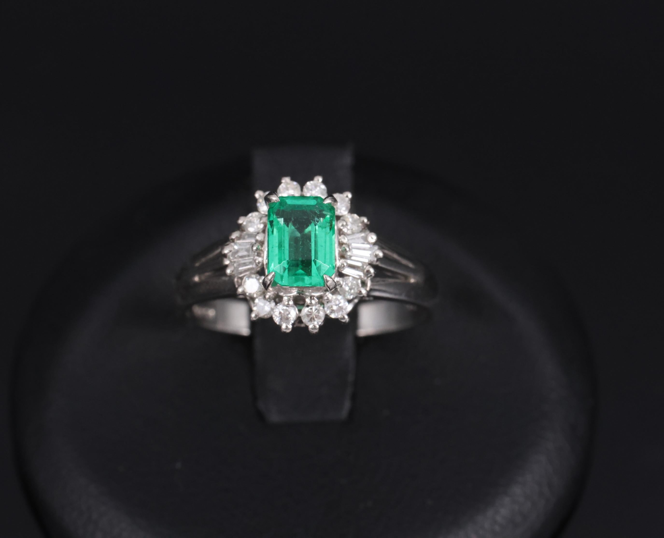 Fine 0.73ct GIA Certified No Oil Emerald 0.25ct Diamond Platinum Ring Size 5.75