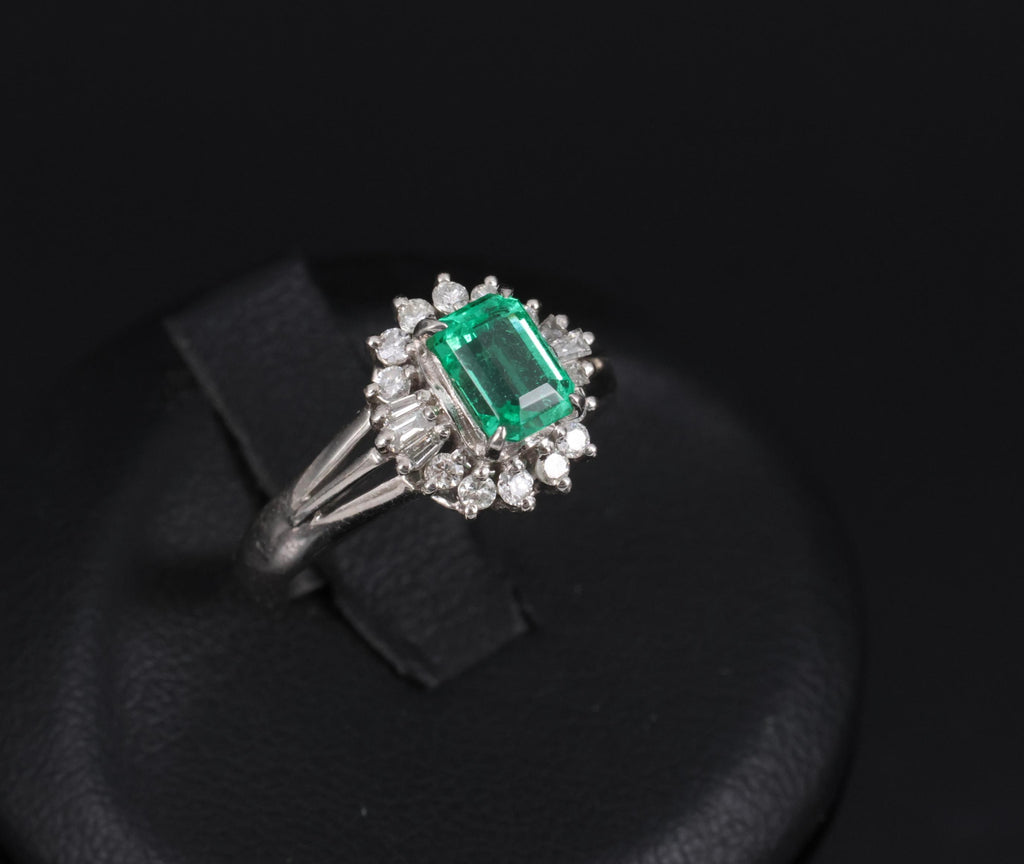 Fine 0.73ct GIA Certified No Oil Emerald 0.25ct Diamond Platinum Ring Size 5.75