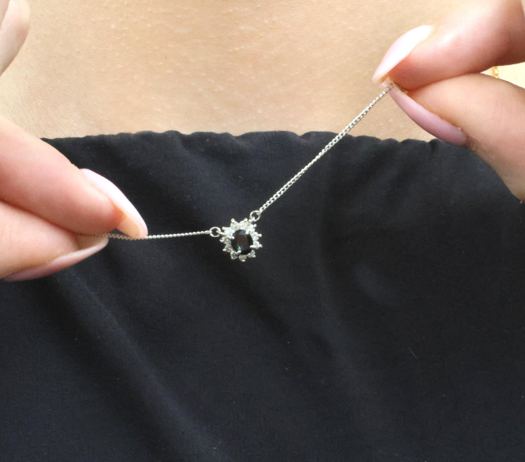 0.40ct Natural Untreated Blue Green Sapphire & 0.19ct Diamond Platinum Necklace