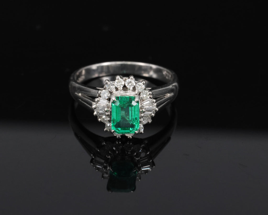 Fine 0.73ct GIA Certified No Oil Emerald 0.25ct Diamond Platinum Ring Size 5.75