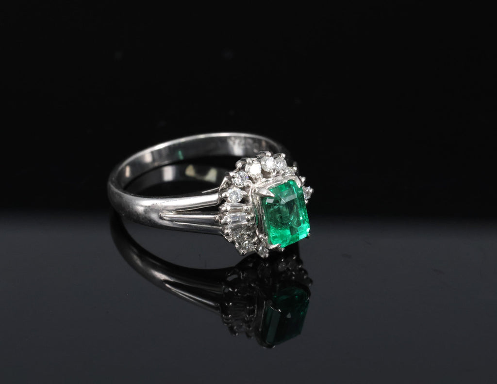 Fine 0.73ct GIA Certified No Oil Emerald 0.25ct Diamond Platinum Ring Size 5.75